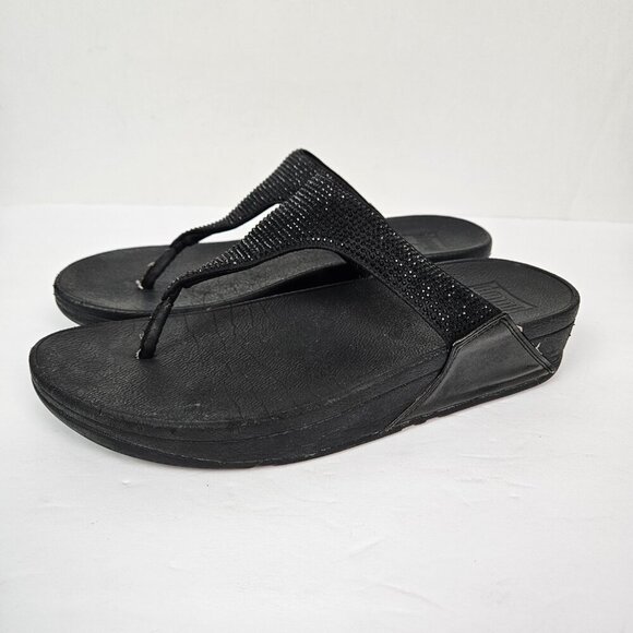 FitFlop LULU Crystal Toe-Post Platform Thong Comfort Sandal All Black 8 EJ8-090 - Picture 10 of 14